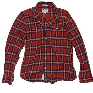 Lucky Brand size small button up flannel, red blue and gold lucky brand flannel